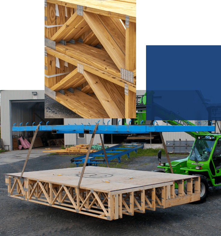 poutrelles en bois et caissons de plancher